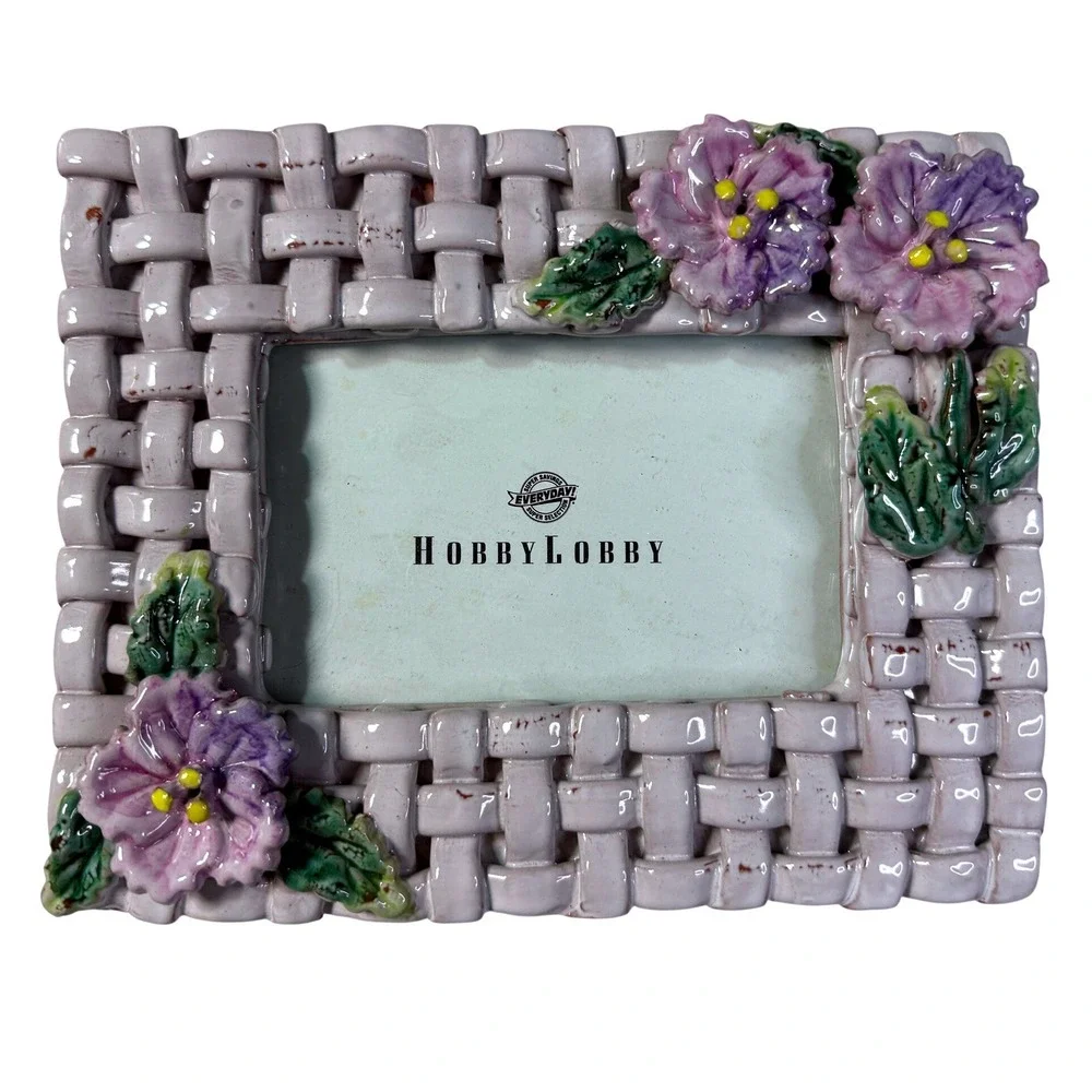 Vintage Lavender Ceramic Floral 4x6 Picture Frame Cottagecore Coquette Chic